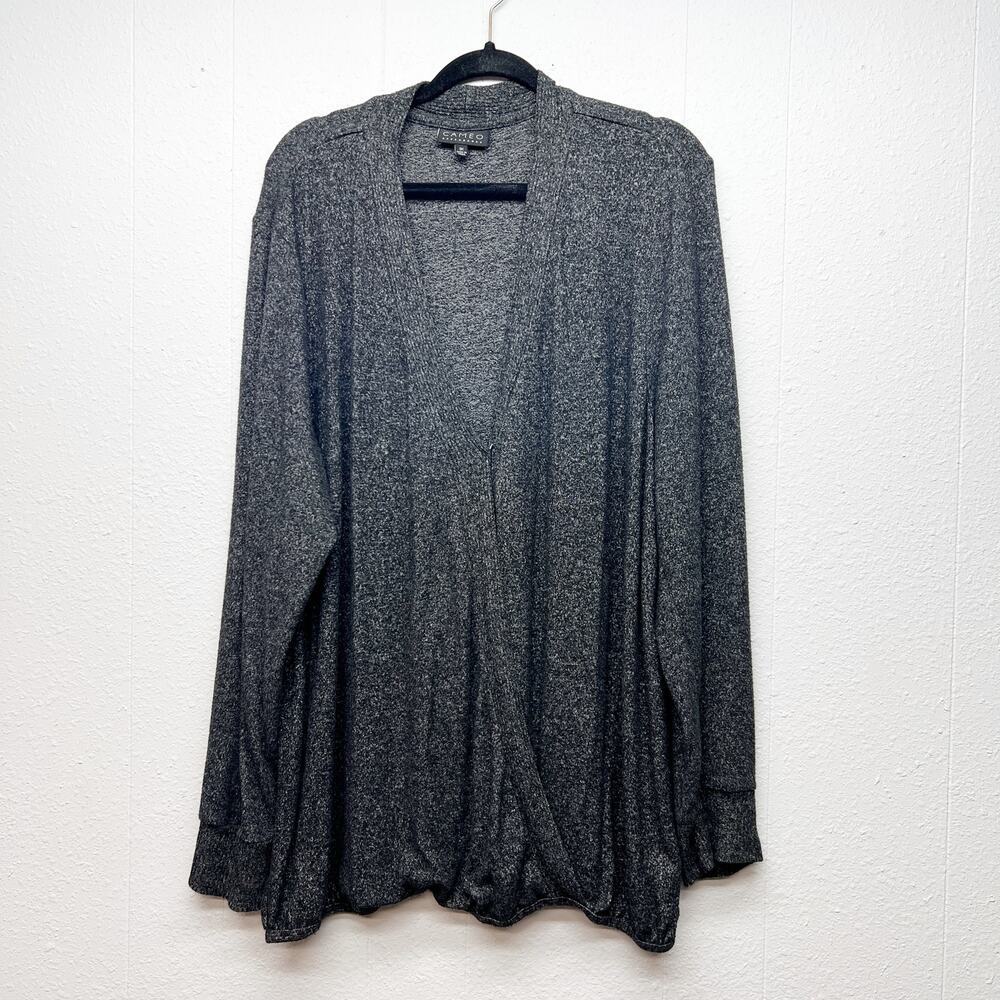 Cameo Pullover Gray Sweater Womens 3X Soft Stretch Faux Wrap Workwear Casual